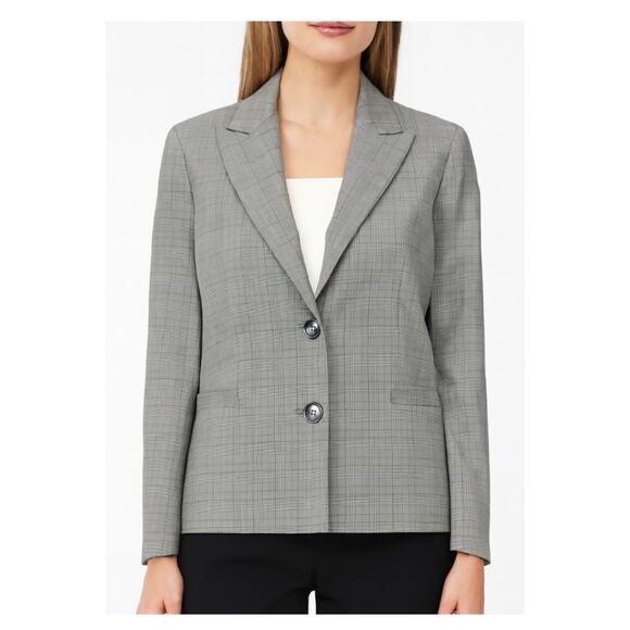 NWOT Le Suit Womens Gray Glen Plaid Two Button Blazer Jacket Career Workwear 18 - Picture 1 of 14